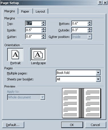 page setup margins